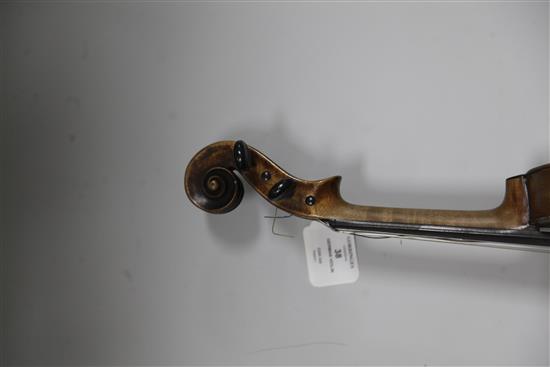 A German violin, follower of Johann Gottfried Hamm, late 19th century length of back 35.5cm (14in.), cased